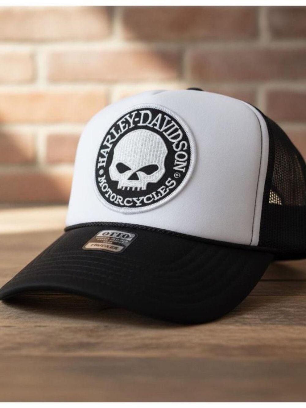 Harley Davidson Willie G Skull Patch Black White OTTO Foam Trucker Hat New Biker